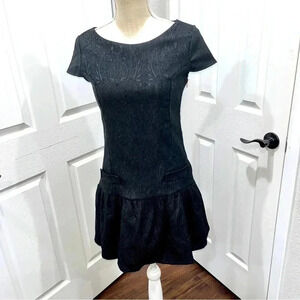 Zara W&B Collection ruffle bottom, faux pocket, embossed paisley, mini dress